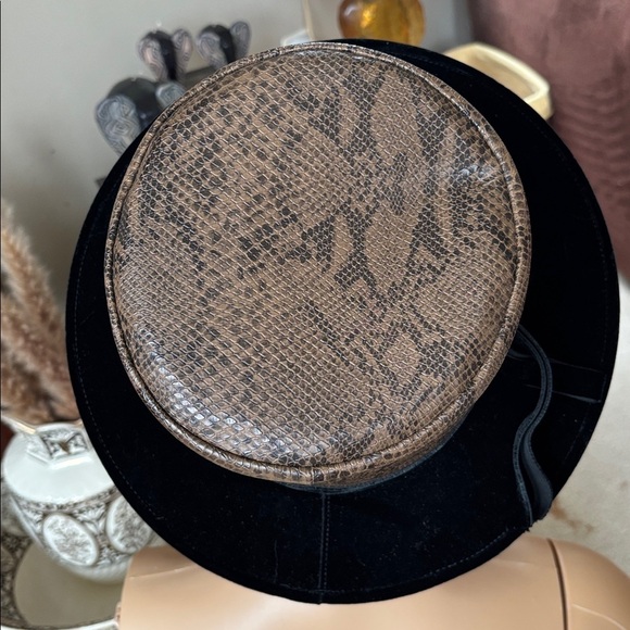 Vintage Rafield Steampunk Topper Hat Black Velvet Snakeskin Victorian Top Hat main image 15